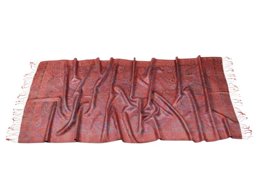 Seidenschal Super groß in Lachs-Farbe mit Türkis