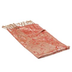 Hodvábny šál Super stredný svetlozlatý s červenou a svetlohnedou