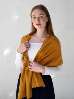100% kašmírová šála exclusive úzká hořčicově žlutá