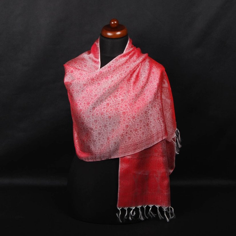 Seidenschal aus Varanasi Metok rot-weiß