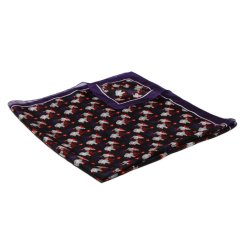 Hedvábný šátek s potiskem černý s tmavě fialovomodrou a červenou