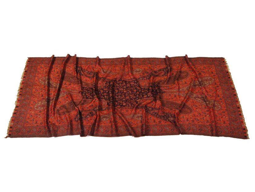 Kašmírská vlněná pašmína Khani Jamavar exclusive černo-červená