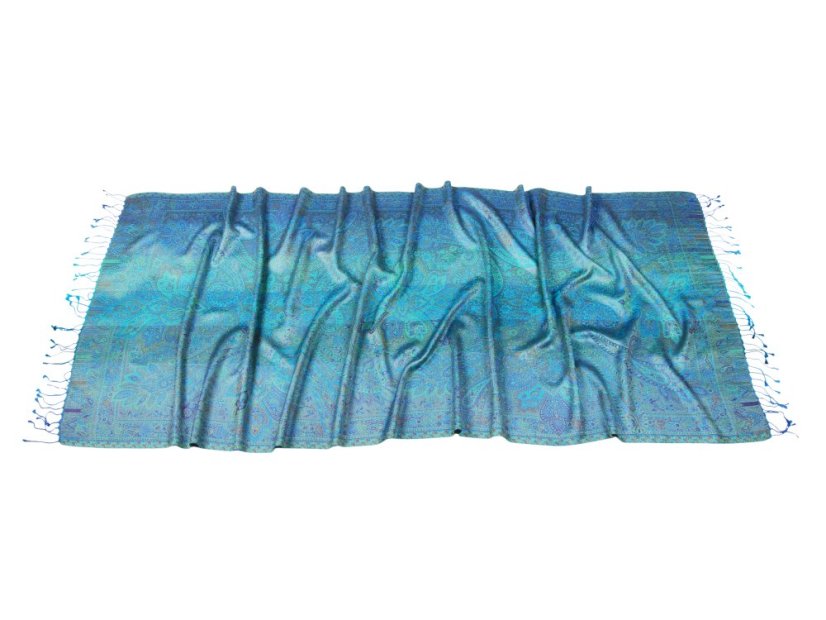 Hedvábná šála Super velká modro-fialovo-tyrkysová