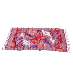 Prostříhávaná šála z viskózy tmavě růžová s modrou a bílou