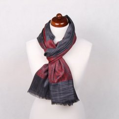 Šála z viskózy a hedvábí s ornamenty Tsering tmavě šedá s červenou