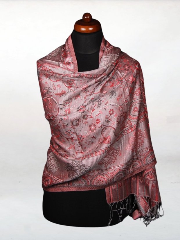 Seidenschal Super groß grau mit Rot