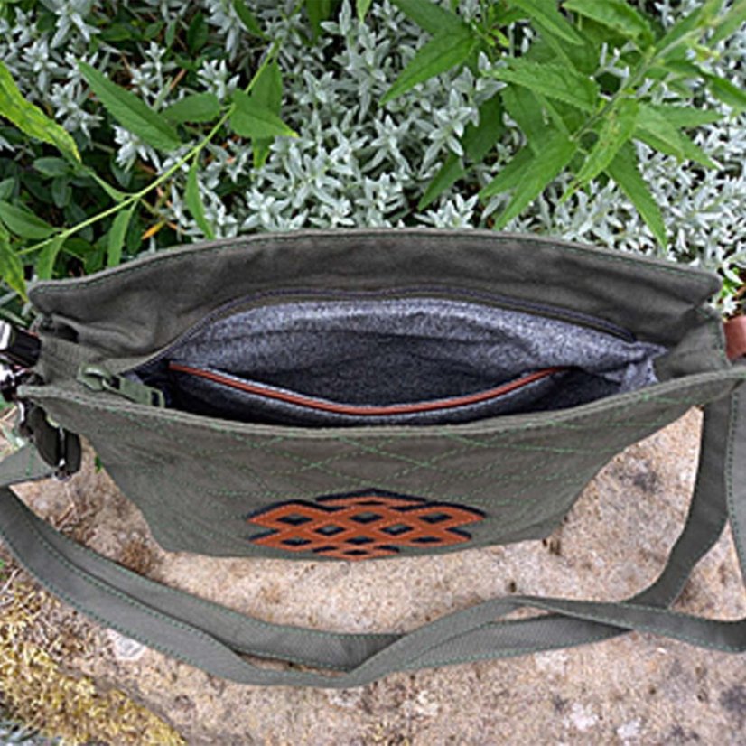 Tibetische Handtasche crossbody Tharpa dunkelgrün-grau