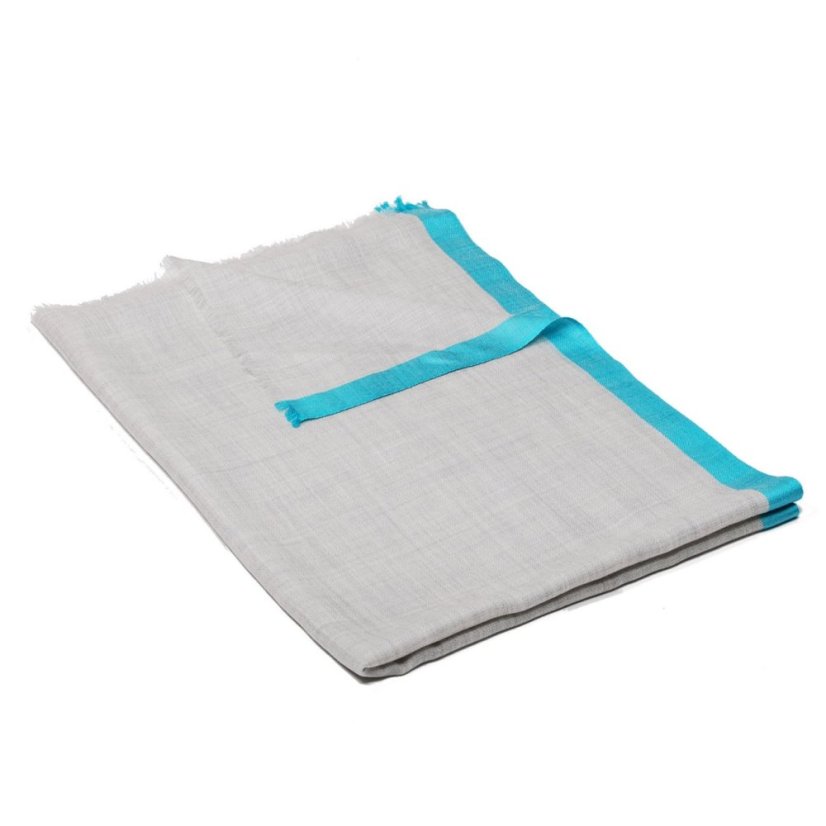 Kaschmirische Pashmina exklusiv hellgrau mit Seide in Helltürkis