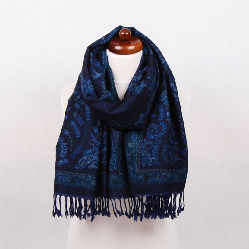 Šála z merino vlny Drolma tmavě modrá