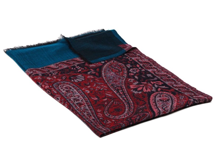 Kaschmirische Pashmina Khani Jamawar exklusiv mit Dunkelblau und Rot