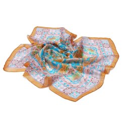 Hedvábný šátek s potiskem s tmavě zlatou a tyrkysovou