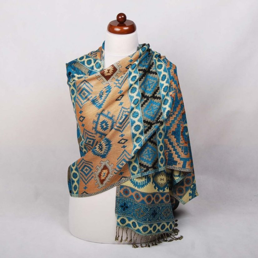 Schal aus Viskose mehrfarbig mit Hellblau