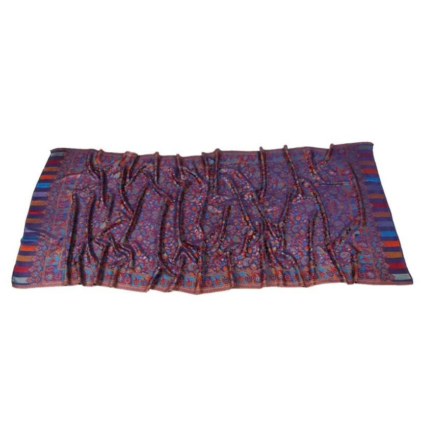 Schal aus Viskose und Seide Khani Jamawar dunkelblau mit Gelb