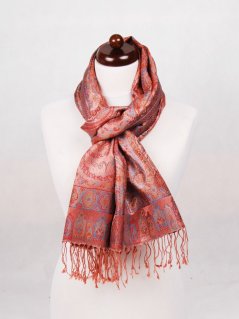 Hedvábná šála Super velká lososová s tyrkysovou