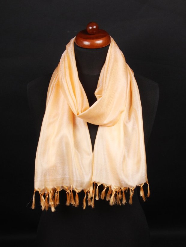 Seidenschal aus Varanasi in Aprikosenfarbe mit Weiß