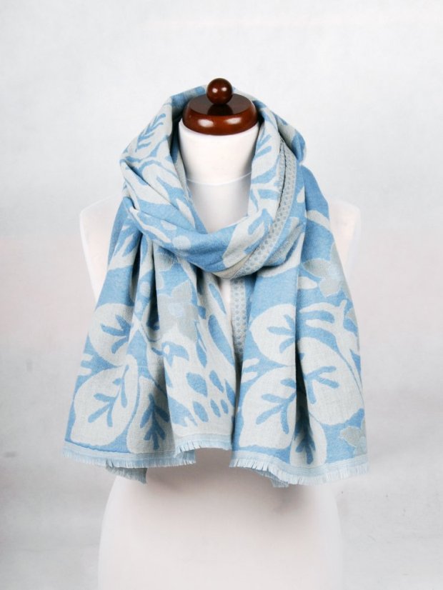 Schal aus Merinowolle hellblau-cremefarben