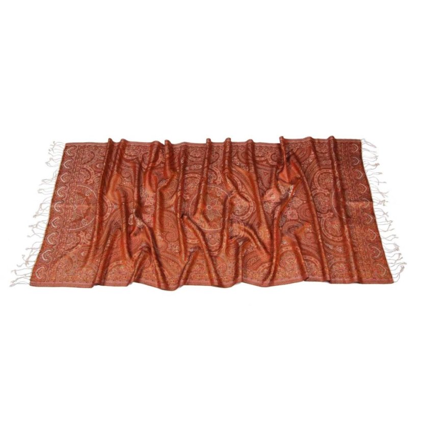 Seidenschal Super groß Ornament cremefarben mit Rot