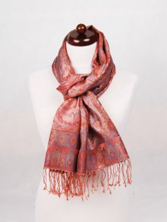 Hodvábny šál Super veľký lososový s tyrkysovou