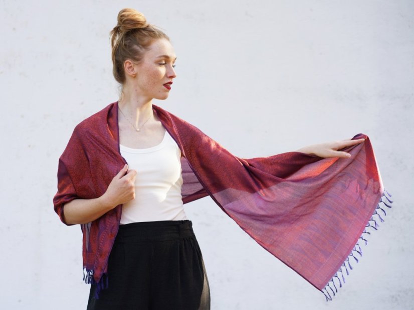 Seidenschal aus Varanasi dunkelblau-braun