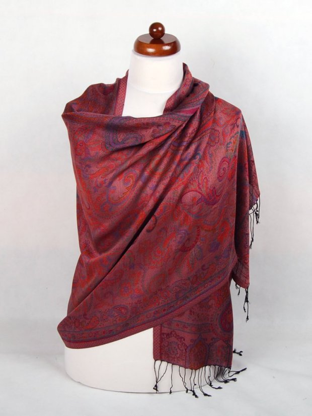 Schal aus Viskose und Seide Lhamo schwarz mit Magenta und Orange