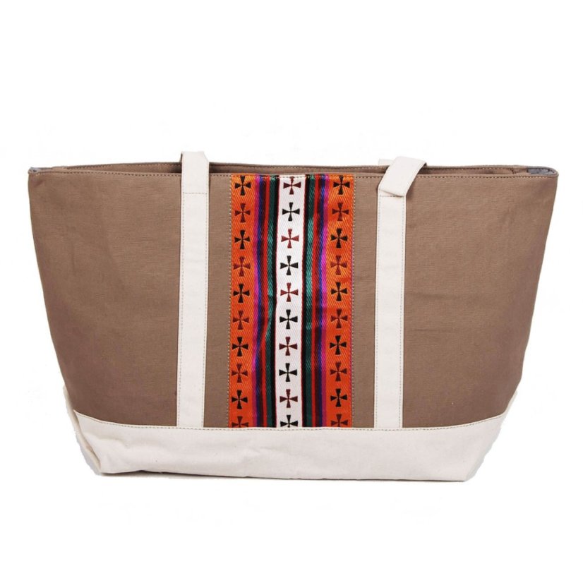 Tibetische Handtasche Shopper Thogme Druk hellbraun