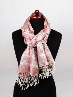 Hodvábny šál Super veľký smotanový s červenou a modrou