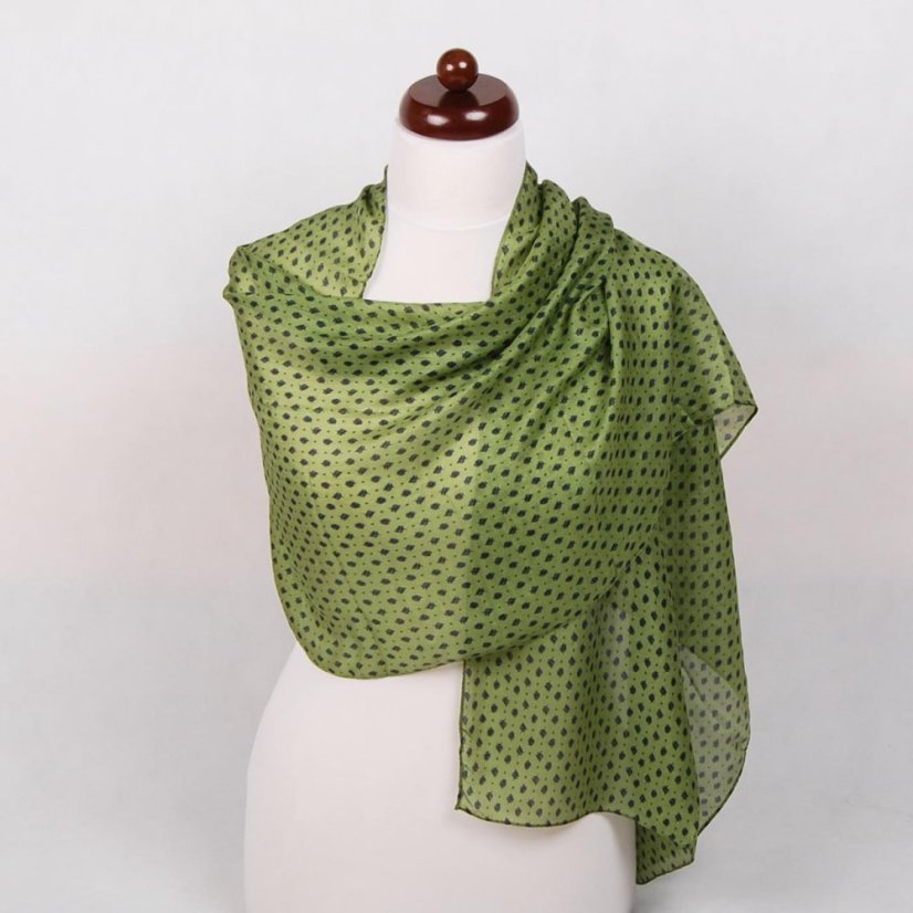 Seidenschal mit Aufdruck hellgrün mit Dunkelblau