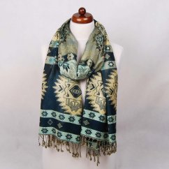 Šála z viskózy vícebarevná s tmavě modrou a světle žlutou