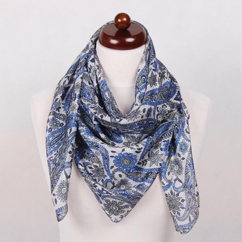 Seidentuch mit Aufdruck grau-hellblau-weiß