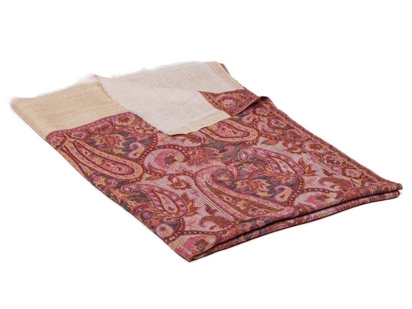 Kašmírská vlněná pašmína Khani Jamavar exclusive s fialovou a béžovou