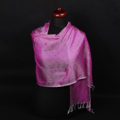 Hedvábná šála z Váránasí fialovo-bílá