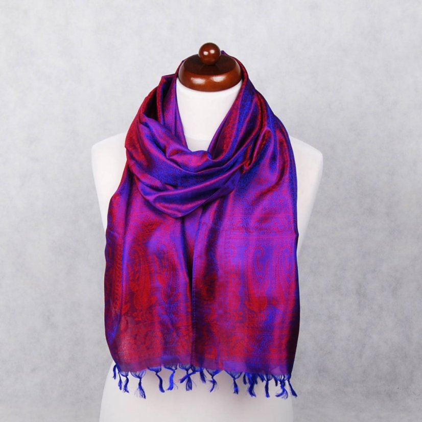 Seidenschal aus Varanasi dunkelblau-rot