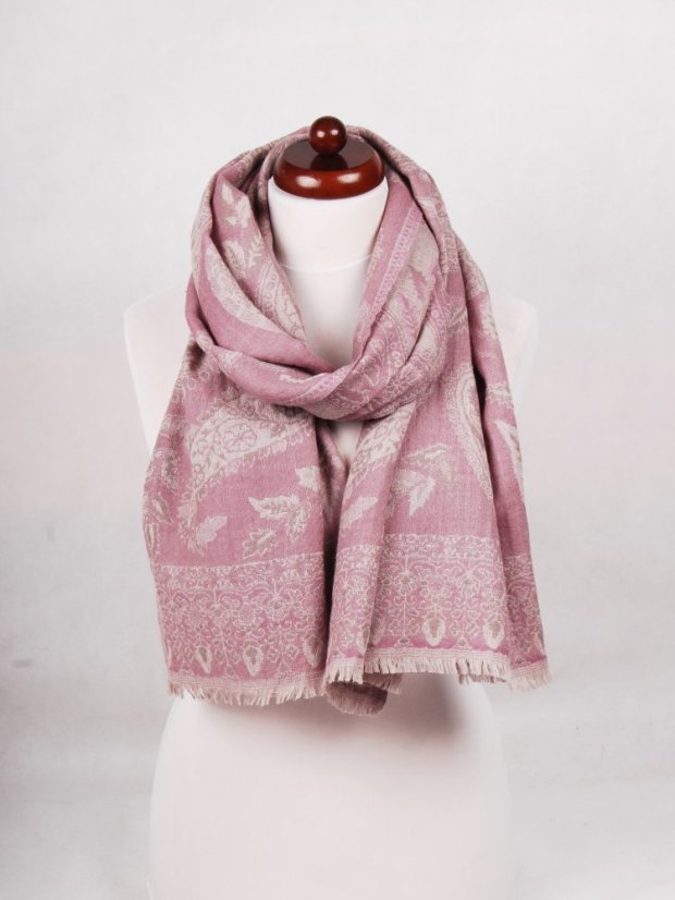 Šála z merino vlny světle růžová s šedou