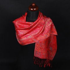 Hodvábny šál Super červený s magentou a zelenou