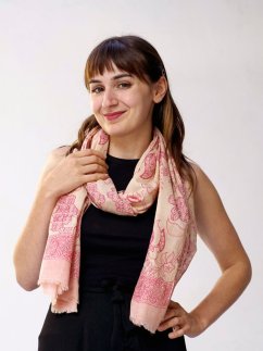 Schal aus Baumwolle für Damen mit Blumenmuster beige mit Rosa