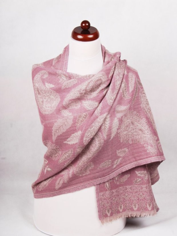 Šála z merino vlny světle růžová s šedou