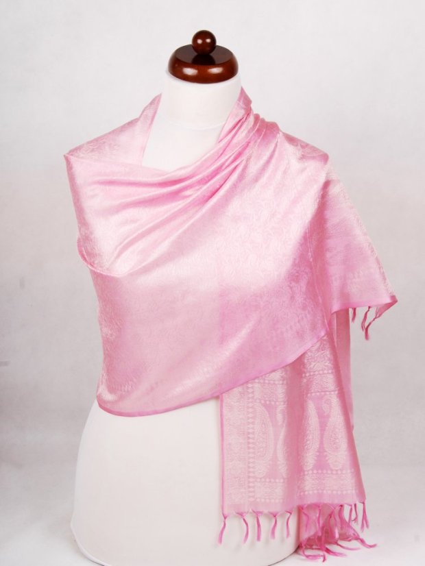Seidenschal aus Varanasi rosa-cremefarben
