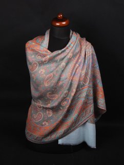 Kašmírská vlněná pašmína Khani Jamavar exclusive se světle modrou a tyrkysovou