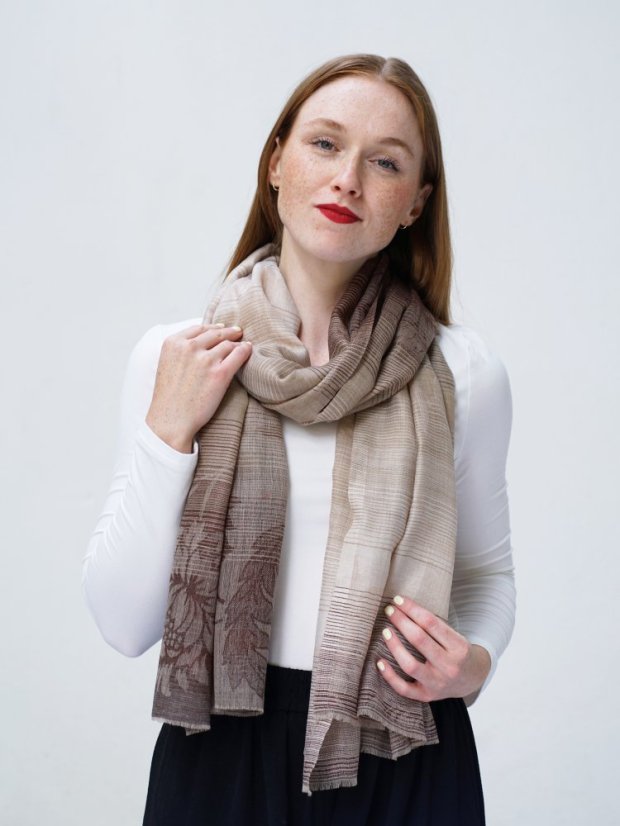 Kašmírská vlněná pašmína exclusive hnědá s tmavě šedou