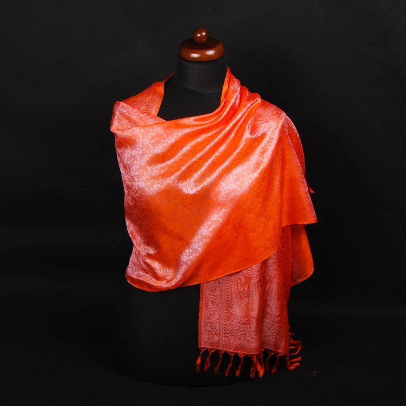 Seidenschal aus Varanasi orange-hellrosa