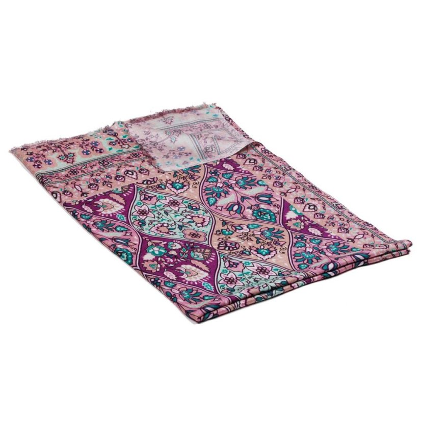 Šála z viskózy a hedvábí s potiskem s fialovou a zelenou