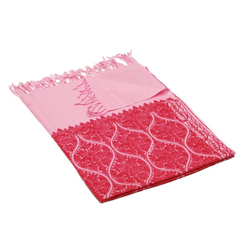 Kašmírsky vlnený šál Jate M ružový s tmavoružovou výšivkou