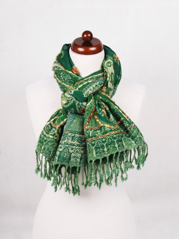 Šála z merino vlny s vyšíváním zelená