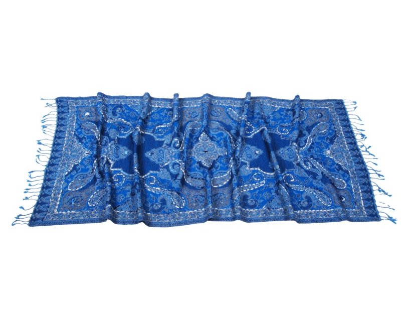 Šál z merino vlny s vyšívaním modrý