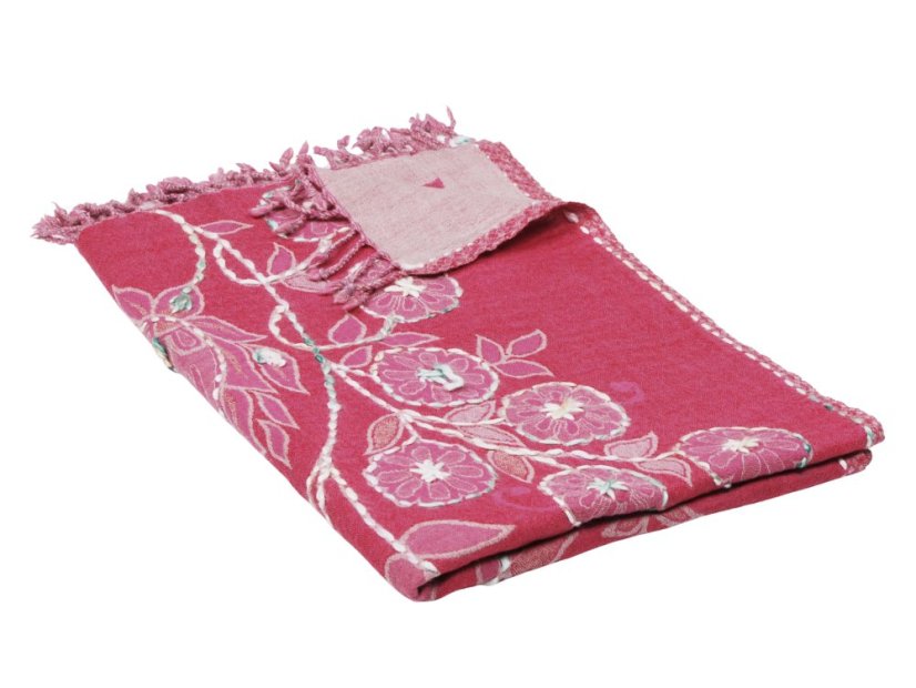 Schal aus Merinowolle handgestickt rosa