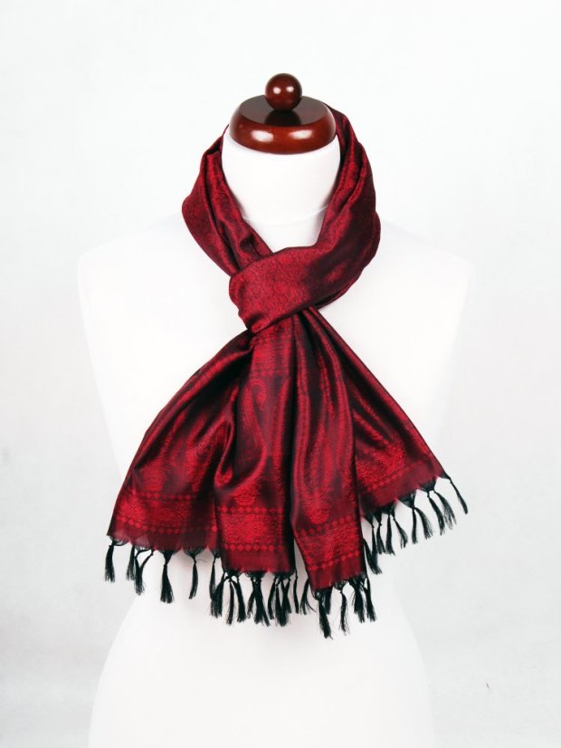 Hodvábny šál z Váránasí červeno-čierny