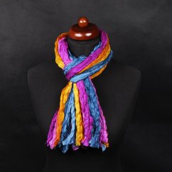 Seiden-Knitterschal graublau-goldfarben-lila