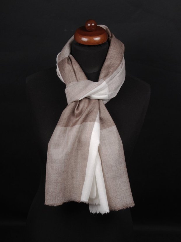 Kašmírska vlnená pašmína exclusive šedohnedo-biela