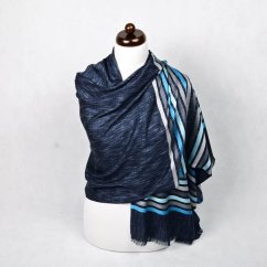 Šála z viskózy a hedvábí s pruhy tmavě šedá s šedou a světle tyrkysovou