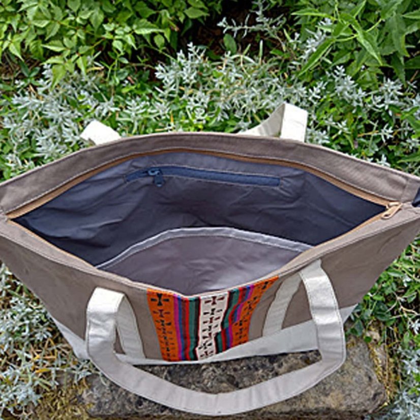 Tibetische Handtasche Shopper Thogme Druk hellbraun